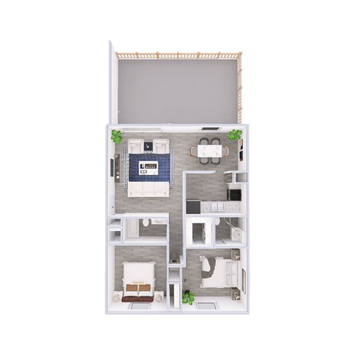 Floor plan for 2 beds, 2 baths, 975 sqft